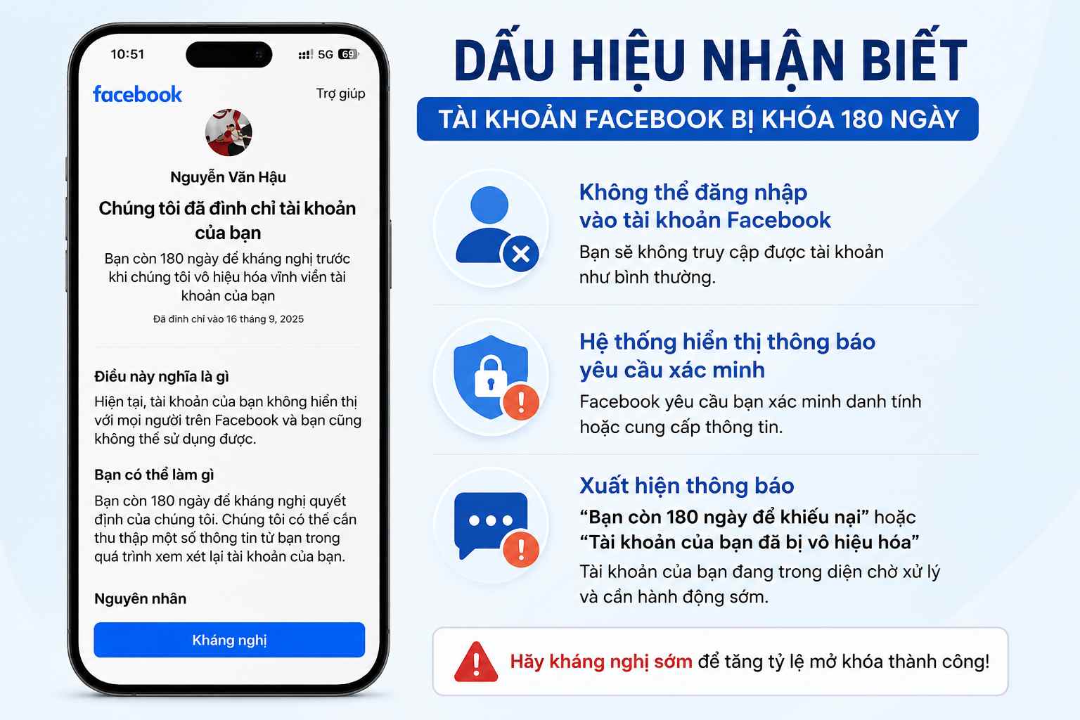 Dấu hiệu nhận biết facebook bị khoá 180 ngày